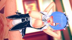 Rem from Re Zero gives intense blowjob and creampie