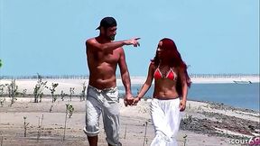 Redhead Latina Marcia Rough Beach Sex by Stranger on Holiday Trip