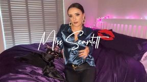 Scarlett's black leather pants and teal satin blouse