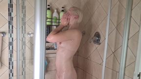 Small Boobs Pale Blonde Gets Undressed to Take a Warm Sexy Soapy Shower