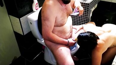 Submissive redhead milf drinks piss while used as human toilet