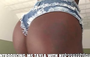 Gorgeous Ebony TS Tayla interracial reverse cowgirl pounding