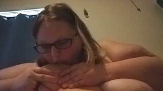 BBW cougar BLOWS AND LICKS BREASTMILK OFF OWN JUGS