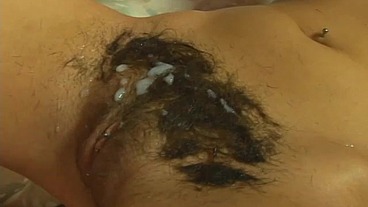 A teen with a hairy pussy sucks a dick and gets fucked