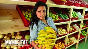 CARNEDELMERCADO - Chubby Brunette Joa Cienfuegos Sucks and Rides Charles Gomez's Big Latino Cock
