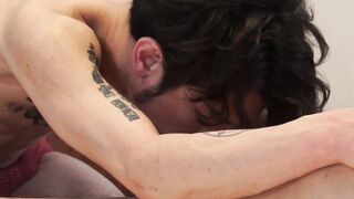 Tattooed Japanese takes care of his lovers hard dick