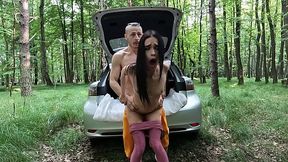 Skinny Russian prostitute does not mind fucking in the woods