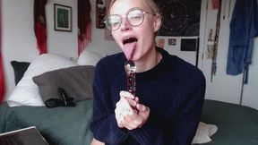 Spitty BJ on glass dildo