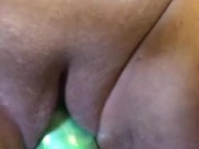 Hulk dildo on fucking machine