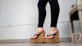 (649) Shoe Collection: Barefoot in Platform Toe-Thong Wedges - Dame Olga (4K)