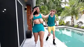 Neighbor catches the young guy next door watching her undress through her bedroom window at night