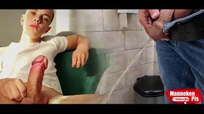 The guy takes a selfie as plentifully long pissing in the toilet