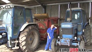 Twink euroboyxxx skye romeo and owen jackson in hardcore threesome with anal, cumshot, and farm equipment