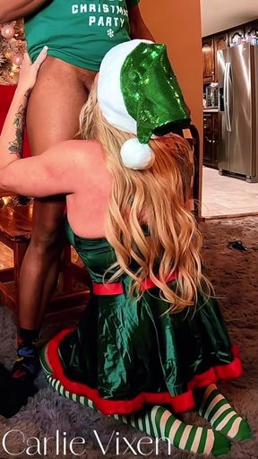 4K Carlie Vixen Sexy Green Elf MILF Toys Pierced Pussy Then Sucks BBC Elf for First Facial