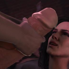 Futa Triss Jerking Her Fat Cock and Slapping Willing Yen&#039;s Beautiful Face with It Before She Cums The Witcher Futanari