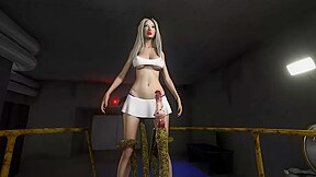 The Blonde Meets The Tentacles Of The Monster In The Bio Laboratory