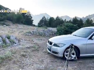 Amateur pair. Spontaneous Outdoor Sex on the Car Hood