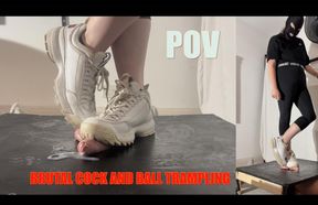 Cruel Raver Girl's Filthy Disruptors Tear Cock and Balls Apart **POV VERSION** **** CBT trampling shoejob with rough, chunky FILA sneakers