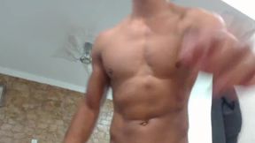 Young Ripped Muscular Latino Jerks Cock