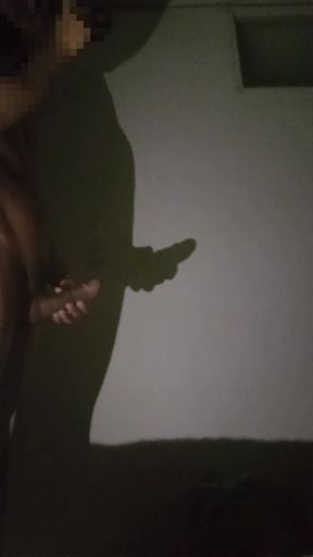 Shadow art in the dark night: the reflection of my private desire of jerking off on the wall.