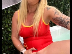 Amateur busty blonde plays with toys to relax