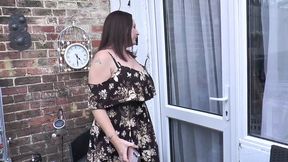 Desperate natural busty girl pees in the garden