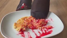 Pretty orange toes and nylons vs a jelly donut