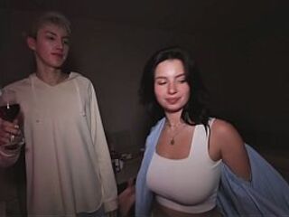 Breasty hotty cheats on her boyfriend at a abode party and squirts in front of him
