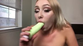 Blonde Braces teen 18+ Athena May Practices her Deepthroat Skills