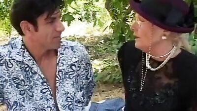 Wild granny gets her holes drilled in public while wearing sexy lingerie
