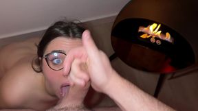 he plays with my oiled tits and cums on my glasses - luna doll