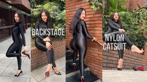 Backstage of Shooting Outdoor Video in Nylon Catsuit