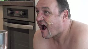 Two dominant mistresses spit into submissive man's mouth