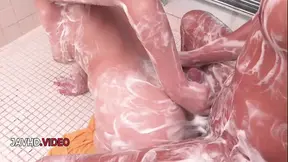 Naughty JAV Brunette Anne Sucks Cock in Shower While You Watch Close Up