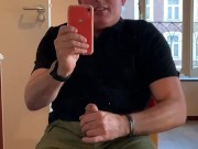 Quick jerk-off in my jeans. I cum on myself in front of open windows.