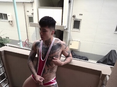Asian Pervy Dude Strokes Cock