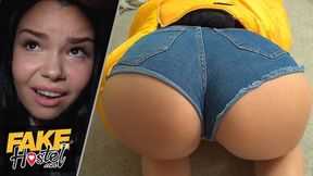 Fake Hostel - Thick and Juicy college babe with big natural tits gets STUCK at Xmas