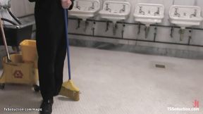 ”Big Boobed t-girl anal fucks cleaning man”