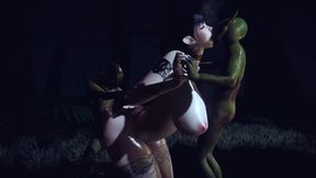 3D BBW Asian MILF Have First Time Threesome Sex with Monster