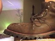 Hot construction worker w/ big uncut cock cums on his work boot. Full video @onlyfans/julianwolfgang