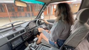 she will drive her van in timberland boots and denim mini skirt