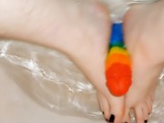 Sweet Rainbow Trans Queer Man Gives Blowjob Footjob POV Twerking Wet