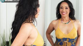 Sweet high-heeled MILF Phoenix Angel is touching her shaved pussy
