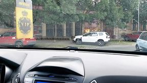 Hot milf in high heels and short skirt calls a taxi and masturbates in the car  Part 1