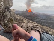 DOUBLE ERUPTION!! Jacking off while watching a volcano in Iceland erupt
