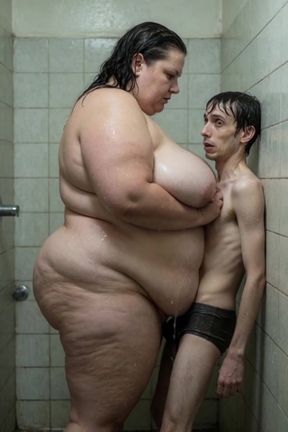 Public stranger meets SSBBW with huge tits in a wet shower