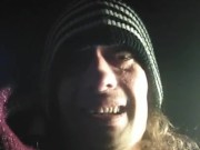 Cute Transgirl Outside at Night Smoking Cigarette and Spitting