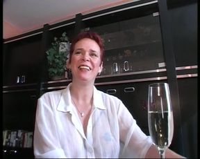 Fat German redhead bitch teases two horny dudes