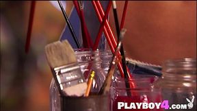 Big tits MILF posed naked and wet before blonde babe enjoyed striptease