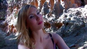 Sexy big boobs blonde pussy fucking fingering in the forest